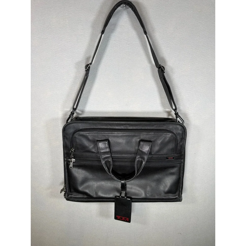 Tumi Alpha Leather Expandable Organizer Briefcase Black 96011D4 Laptop Bag Mens
